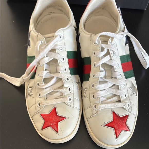 Gucci White Athletic Shoes with Red and Blue Stars - Picture 2 of 8
